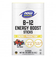 Now Foods, Sports, B-12 Energy Boost, батончики, ягодный вкус, 10 000 мкг, 12 шт., 60 г (2,1 унции)