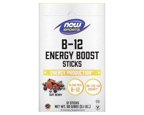 Now Foods, Sports, B-12 Energy Boost, батончики, ягодный вкус, 10 000 мкг, 12 шт., 60 г (2,1 унции) Now Foods, Sports, B-12 Energy Boost, батончики, ягодный вкус, 10 000 мкг, 12 шт., 60 г (2,1 унции)