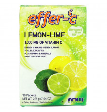 Now Foods Effer-C шипучий напиток с электролитами и транспортным С-Plus со вкусом лимона и лайма 30 пакетиков (7,5 г каждый)
