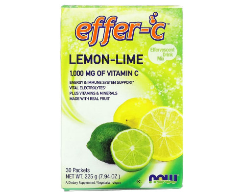 Now Foods Effer-C шипучий напиток с электролитами и транспортным С-Plus со вкусом лимона и лайма 30 пакетиков (7,5 г каждый) Now Foods Effer-C шипучий напиток с электролитами и транспортным С-Plus со вкусом лимона и лайма 30 пакетиков (7,5 г каждый)