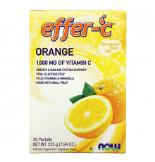 Now Foods Effer-C электролиты смесь для шипучего напитка апельсиновая 30 пакетиков по 7.5 г