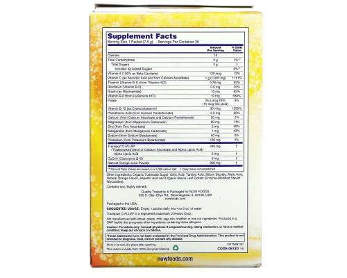 Now Foods Effer-C электролиты смесь для шипучего напитка апельсиновая 30 пакетиков по 7.5 г