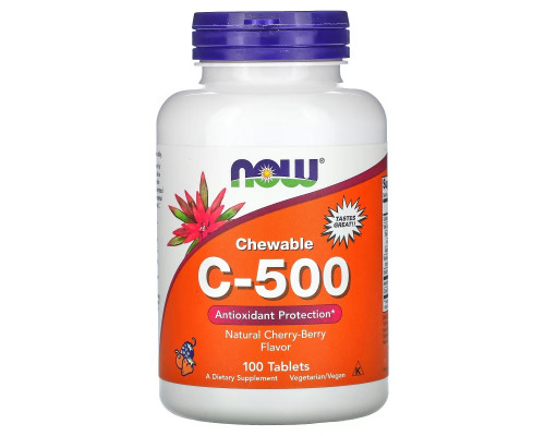 Now Foods С-500 жевательные таблетки с вишневым вкусом 100 таблеток Now Foods С-500 жевательные таблетки с вишневым вкусом 100 таблеток
