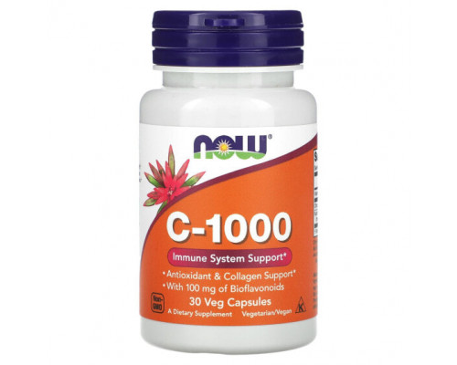 Витамин C NOW Foods, C-1000`` 30 растительных капсул Витамин C NOW Foods, C-1000`` 30 растительных капсул