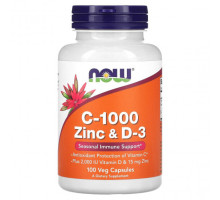 Витамин C NOW Foods, Цинк C-1000 и D-3, 100 растительных капсул