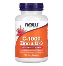Витамин C NOW Foods, Цинк C-1000 и D-3, 100 растительных капсул