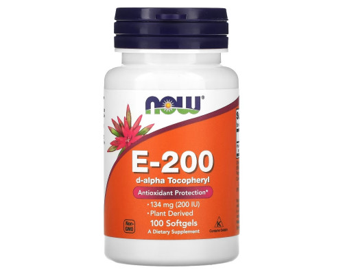 NOW Foods, E-200, 134 мг (200 МЕ), 100 мягких таблеток NOW Foods, E-200, 134 мг (200 МЕ), 100 мягких таблеток