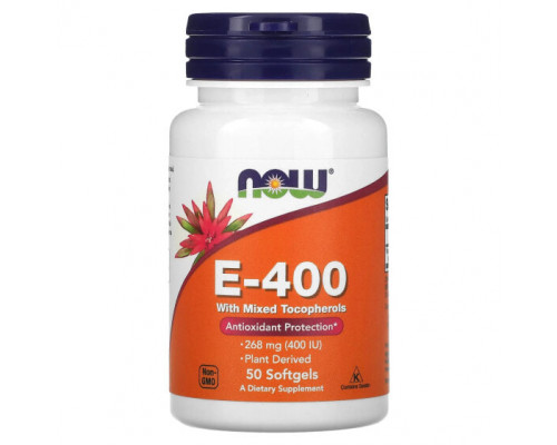 Витамин Е NOW Foods, E-400, 268 мг (400 МЕ), 100 мягких таблеток Витамин Е NOW Foods, E-400, 268 мг (400 МЕ), 100 мягких таблеток