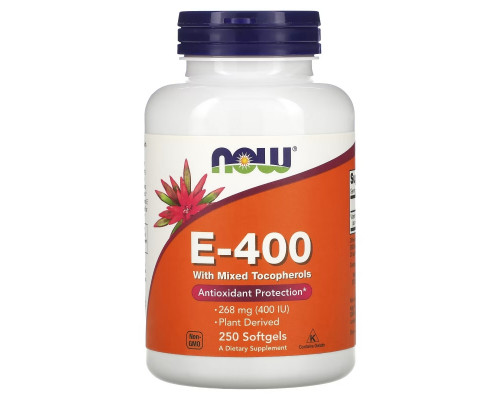 Now Foods, Натуральный витамин E-400 с разными типами токоферола, 250 желатиновых капсул Now Foods, Натуральный витамин E-400 с разными типами токоферола, 250 желатиновых капсул