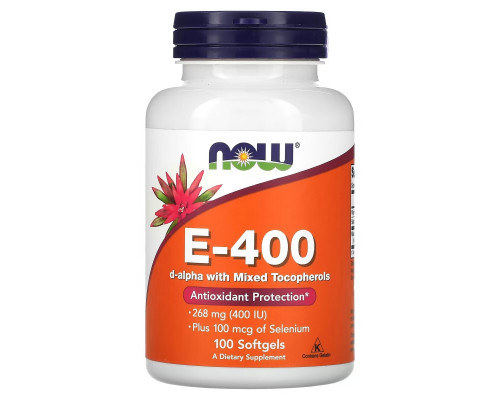 NOW Foods, E-400 D-Alpha with Mixed Tocopherols, 268 mg (400 IU), 100 Softgels NOW Foods, E-400 D-Alpha with Mixed Tocopherols, 268 mg (400 IU), 100 Softgels