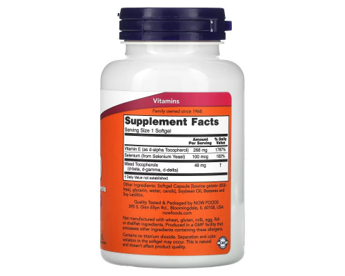 NOW Foods, E-400 D-Alpha with Mixed Tocopherols, 268 mg (400 IU), 100 Softgels NOW Foods, E-400 D-Alpha with Mixed Tocopherols, 268 mg (400 IU), 100 Softgels