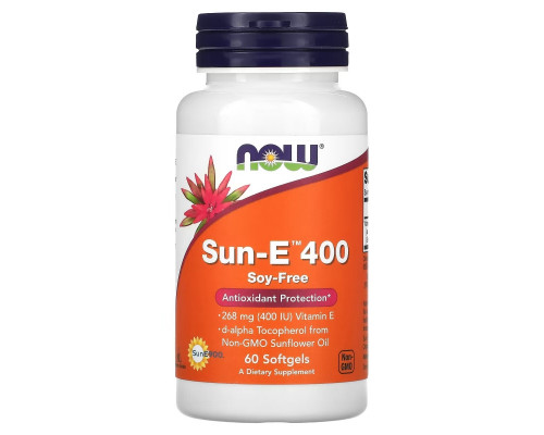 NOW Foods, Sun-E 400, 268 мг (400 МЕ), 60 мягких таблеток NOW Foods, Sun-E 400, 268 мг (400 МЕ), 60 мягких таблеток