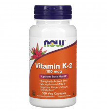 Now Foods, Витамин K-2, 100 мкг, 100 вегетарианских капсул