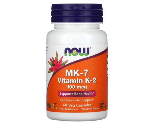 Now Foods, MK-7, витамин K-2, 100 мкг, 60 вегетарианских капсул Now Foods, MK-7, витамин K-2, 100 мкг, 60 вегетарианских капсул
