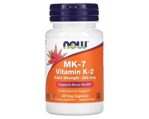 Now Foods, MK-7 Vitamin K-2, Extra Strength, 300 mcg, 60 Veg Capsules Now Foods, MK-7 Vitamin K-2, Extra Strength, 300 mcg, 60 Veg Capsules