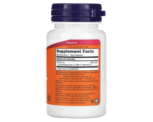 Now Foods, MK-7 Vitamin K-2, Extra Strength, 300 mcg, 60 Veg Capsules Now Foods, MK-7 Vitamin K-2, Extra Strength, 300 mcg, 60 Veg Capsules