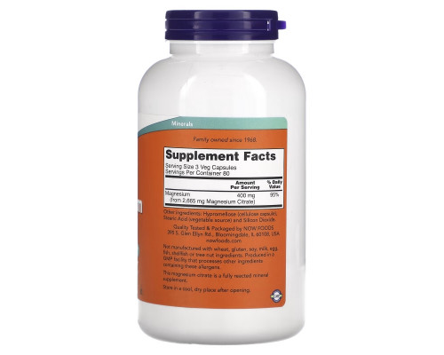 Now Foods, Цитрат магния, 240 вегетарианских капсул Now Foods, Цитрат магния, 240 вегетарианских капсул