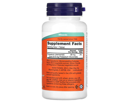 NOW Foods, Potassium Gluconate, 99 mg, 100 Tablets