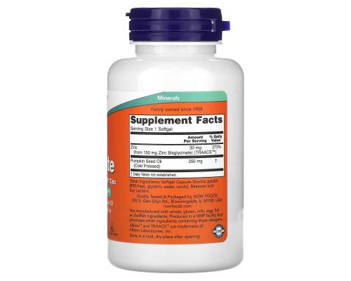 Now Foods Глицинат цинка 120 гелевых капсул Now Foods Глицинат цинка 120 гелевых капсул