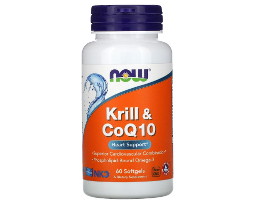 Now Foods, Криль и CoQ10, 60 мягких желатиновых капсул Now Foods, Криль и CoQ10, 60 мягких желатиновых капсул