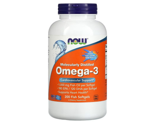 Now Foods, Molecularly Distilled Omega-3, 180 EPA/120 DHA, 200 Fish Softgels Now Foods, Molecularly Distilled Omega-3, 180 EPA/120 DHA, 200 Fish Softgels
