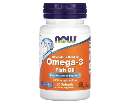 Now Foods, Омега-3, Молекулярная дистилляция, 30 капсул Now Foods, Омега-3, Молекулярная дистилляция, 30 капсул