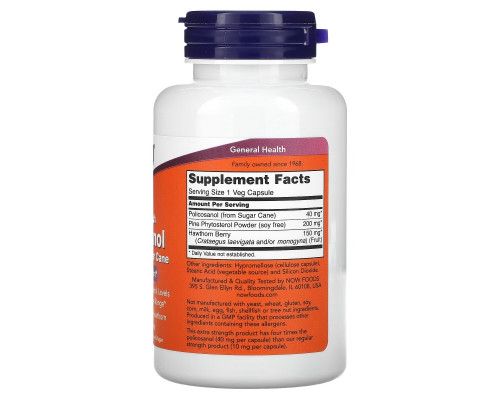 Now Foods, Экстрасильный поликозанол, 40 мг, 90 вегетарианских капсул Now Foods, Экстрасильный поликозанол, 40 мг, 90 вегетарианских капсул