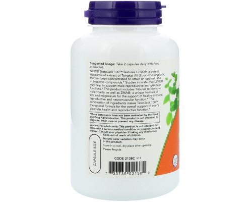 Now Foods, TestoJack 100, 120 растительных капсул Now Foods, TestoJack 100, 120 растительных капсул