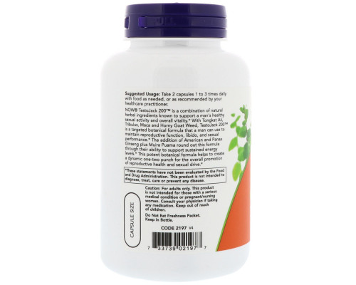 Now Foods TestoJack 200 Экстра сильный 120 вегетарианских капсул Now Foods TestoJack 200 Экстра сильный 120 вегетарианских капсул
