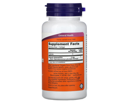 Now Foods, Астаксантин, 4 мг, 90 мягких желатиновых капсул Now Foods, Астаксантин, 4 мг, 90 мягких желатиновых капсул