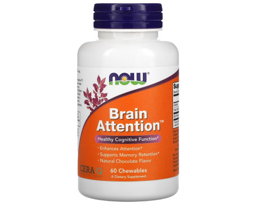 Now Foods, Умственное внимание, натуральный шоколадный вкус, 60 жевательных конфет Now Foods, Умственное внимание, натуральный шоколадный вкус, 60 жевательных конфет
