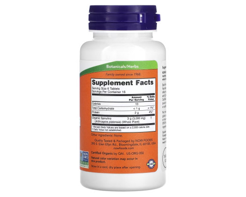 Now Foods, Certified Organic Spirulina, 500 mg, 100 Tablets Now Foods, Certified Organic Spirulina, 500 mg, 100 Tablets