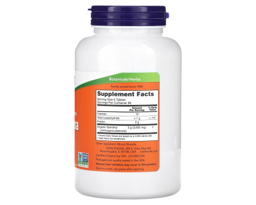 Now Foods Сертифицированная натуральная спирулина 500 мг 500 таблеток Now Foods Сертифицированная натуральная спирулина 500 мг 500 таблеток