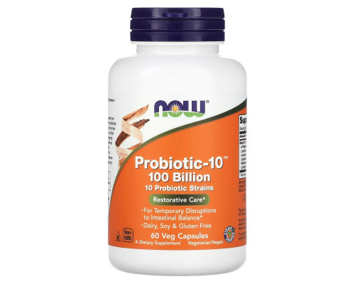 Now Foods, Probiotic-10, 100 миллиардов, 60 вегетарианских капсул Now Foods, Probiotic-10, 100 миллиардов, 60 вегетарианских капсул