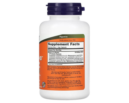 Now Foods, Probiotic-10, 100 миллиардов, 60 вегетарианских капсул Now Foods, Probiotic-10, 100 миллиардов, 60 вегетарианских капсул