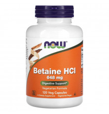 Now Foods, Бетаин HCL, 648 мг, 120 вегетарианских капсул