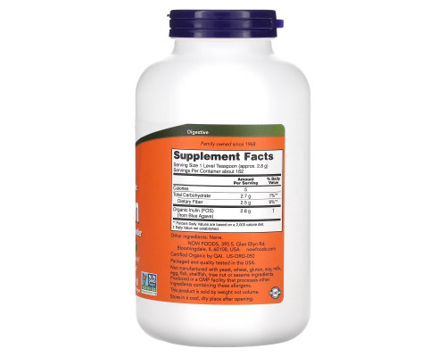 Now Foods, Сертифицированный органический инулин, пребиотик в чистом порошке, 454 г Now Foods, Сертифицированный органический инулин, пребиотик в чистом порошке, 454 г