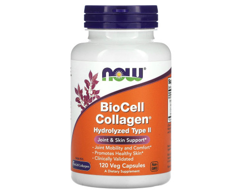 Now Foods, Коллаген BioCell гидролизованный II типа, 120 вегетарианских капсул Now Foods, Коллаген BioCell гидролизованный II типа, 120 вегетарианских капсул