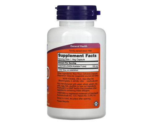 Now Foods, 7-Keto, 100 мг, 120 растительных капсул Now Foods, 7-Keto, 100 мг, 120 растительных капсул