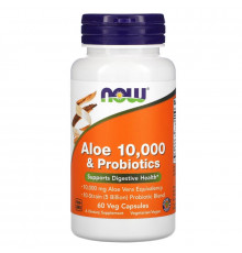 Now Foods Алоэ 10000 мг и Пробиотики 60 вегетарианских капсул