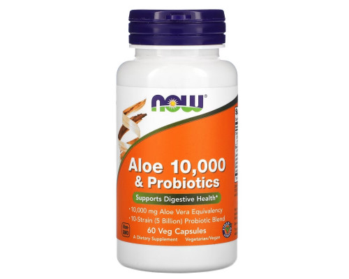 Now Foods Алоэ 10000 мг и Пробиотики 60 вегетарианских капсул Now Foods Алоэ 10000 мг и Пробиотики 60 вегетарианских капсул