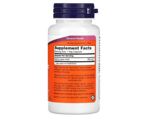 Now Foods, Alpha Lipoic Acid, 250 mg, 60 Veg Capsules Now Foods, Alpha Lipoic Acid, 250 mg, 60 Veg Capsules