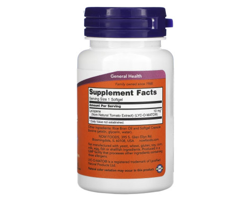 Now Foods, Ликопин, 60 мягких капсул Now Foods, Ликопин, 60 мягких капсул