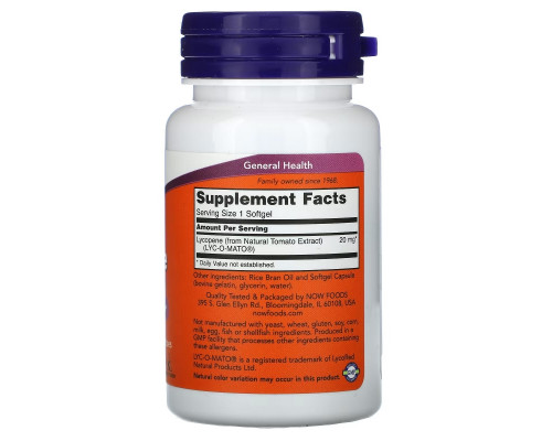 Now Foods, Ликопин, 20 мг, 50 мягких капсул Now Foods, Ликопин, 20 мг, 50 мягких капсул