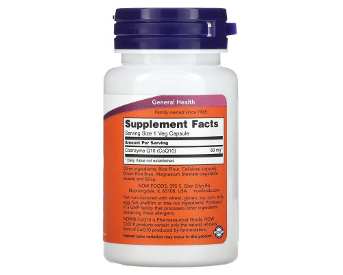 NOW Foods, CoQ10, 60 mg, 60 Veg Capsules NOW Foods, CoQ10, 60 mg, 60 Veg Capsules