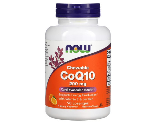 Now Foods, CoQ10, With Vitamin E and Lecithin Chewable, 200 mg, 90 Lozenges Now Foods, CoQ10, With Vitamin E and Lecithin Chewable, 200 mg, 90 Lozenges