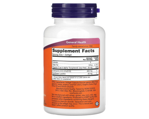 Now Foods, CoQ10, 400 мг, 60 мягких желатиновых капсул Now Foods, CoQ10, 400 мг, 60 мягких желатиновых капсул