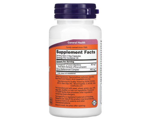 Now Foods, Pycnogenol, 30 мг, 60 капсул в растительной оболочке Now Foods, Pycnogenol, 30 мг, 60 капсул в растительной оболочке