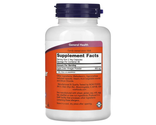 Now Foods Яблочный уксус Высокая эффективность 450 мг 180 капсул Now Foods Яблочный уксус Высокая эффективность 450 мг 180 капсул