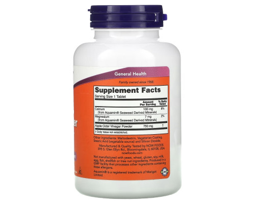 Now Foods, Apple Cider Vinegar, Extra Strength, 750 mg , 180 Tablets Now Foods, Apple Cider Vinegar, Extra Strength, 750 mg , 180 Tablets